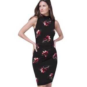 White House Black Market Reversible Bodycon Dress Black Floral Ruched Size 6